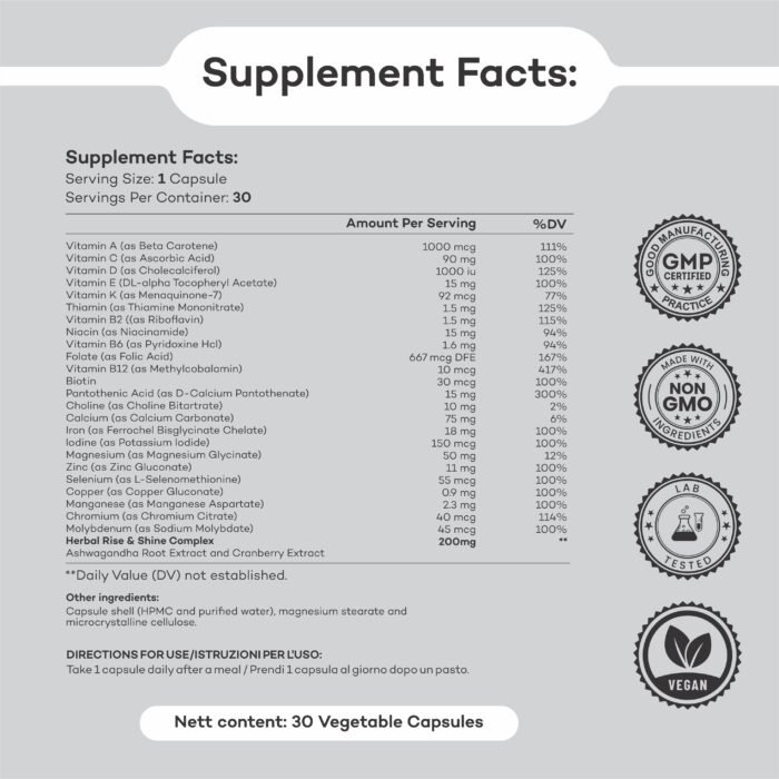 rise and shine supplement facts